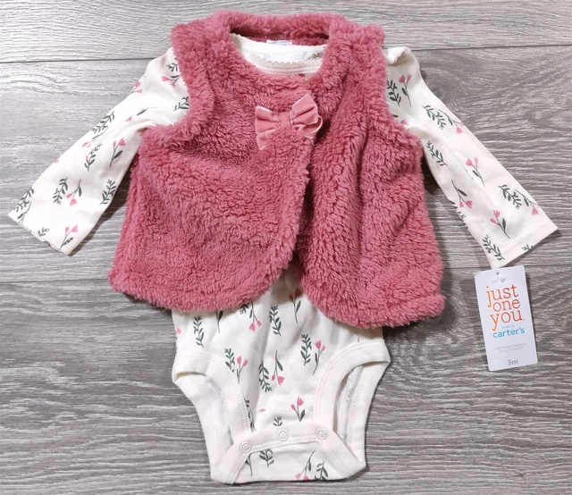 Carters Outfit Baby Girls 3 Months Rose Bodysuit with Vest Cute Baby Shower Gift