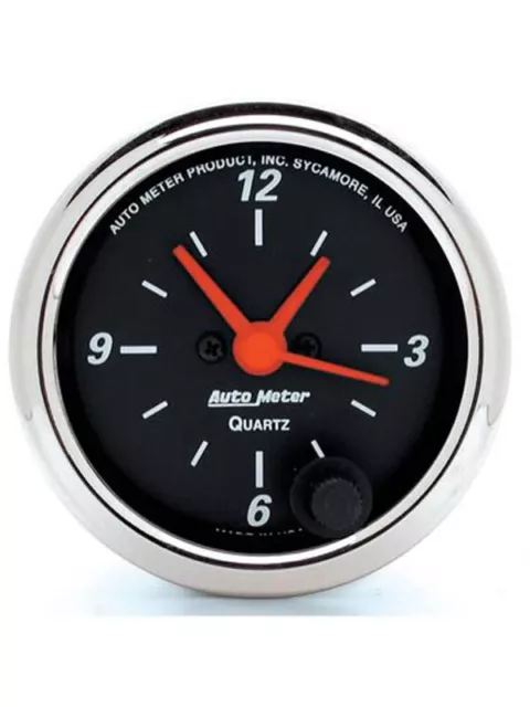 Auto Meter 2-1/16 Clock, 12 Hour Quartz Designer Black (1484)