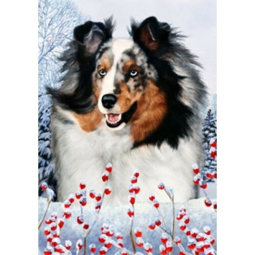 Winter House Flag - Blue Merle Shetland Sheepdog Sheltie 15090