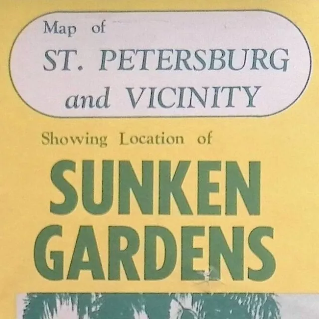 1950s Sunken Gardens St. Petersburg Florida Map Palm Trees