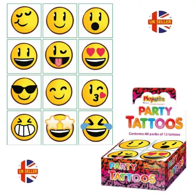 24 Happy Face Tattoos Temporary Kids Childrens Boys Girls Party Bag Fillers