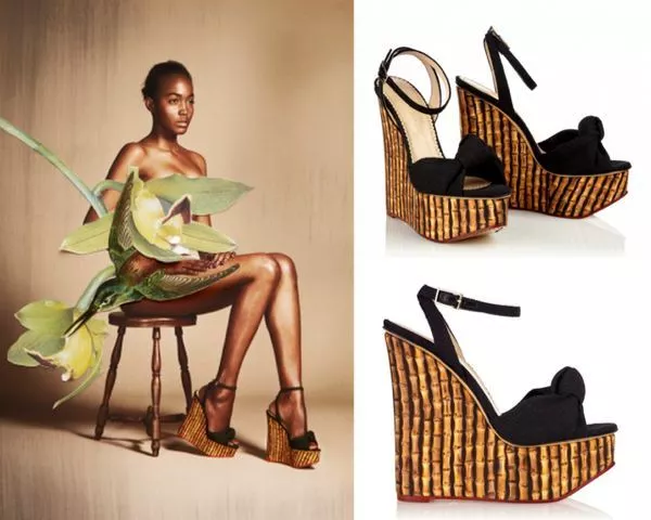 Charlotte Olympia Bamboo-Print Wedges with Ankle Strap Sz:38.5 NEW
