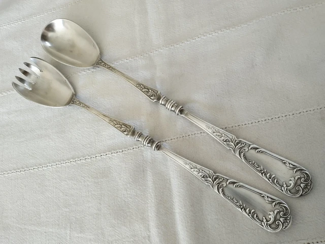 Couverts à Salade Anciens – Métal Argenté Et Corne Noire, Art De La Table (occasion)