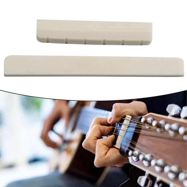 Keenso Ensemble sillet et sillet de guitare en forme d'os de bovins en métal acoustique en laiton pour instrument de musique à 6 cordes (selle de 74 mm Keenso Ensemble sillet et sillet de guitare en forme d'os de bovins en métal acoustique en laiton pour instrument de musique à 6 cordes (selle de 74 mm