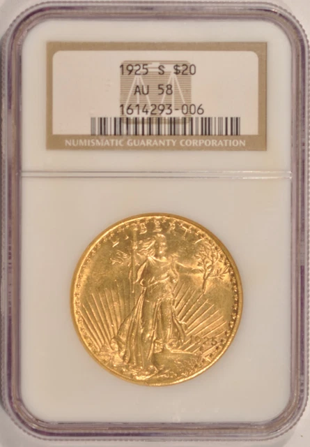 1925-S $20 Saint Gaudens Gold Double Eagle NGC AU58 Pre-1933 Gold