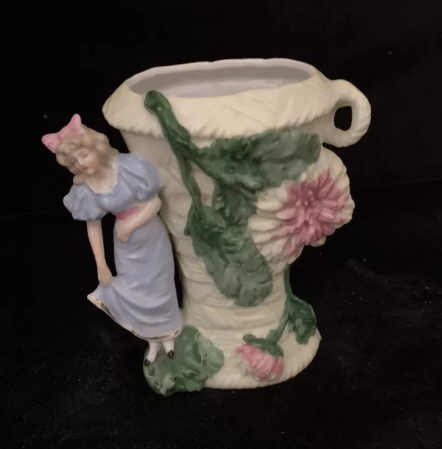 Stunning Antique Bisque Floral Vase Figurine