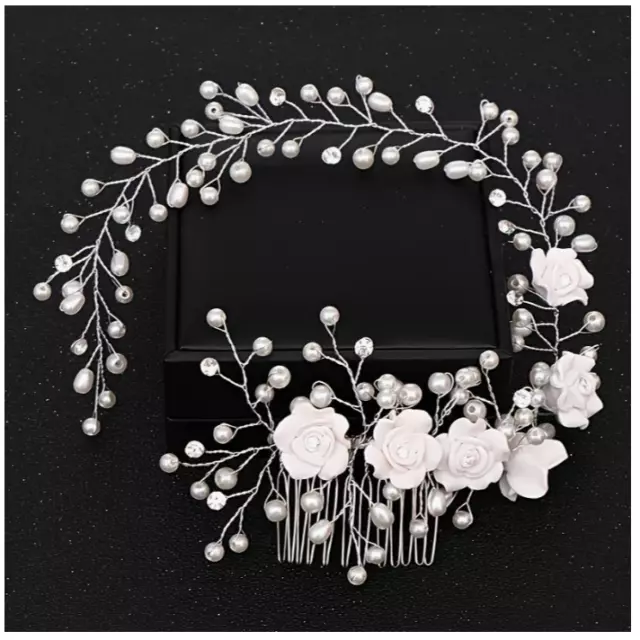 Braut Hochzeit Haarkämme Blume Perle Kopfschmuck Braut Kristal Schmuck Stirnband 2