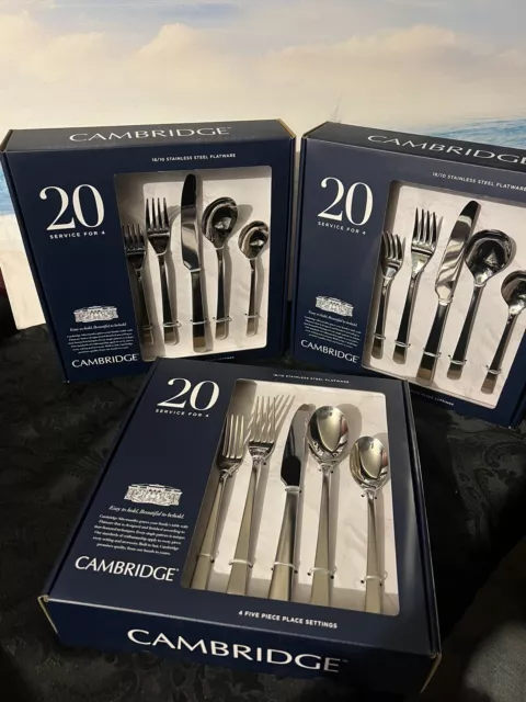 cambridge stainless steel flatware Service For 12 (3 Boxes Of 20 Piece)