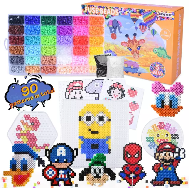 Kit de cuentas de fusible 10000, 36 colores 5 mm hágalo usted mismo arte artesanales juguetes para niños con 4 pegboards