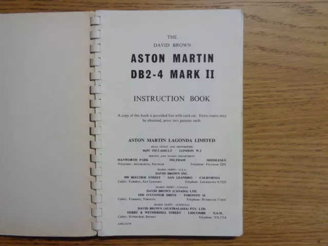 Aston Martin DB2-4 Mark 2 (MK2) Owners Handbook/Manual 2