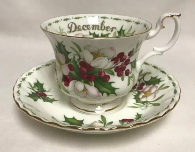 Royal Albert Flower Of The Month December Holly Christmas Rose Cup Saucer 1970