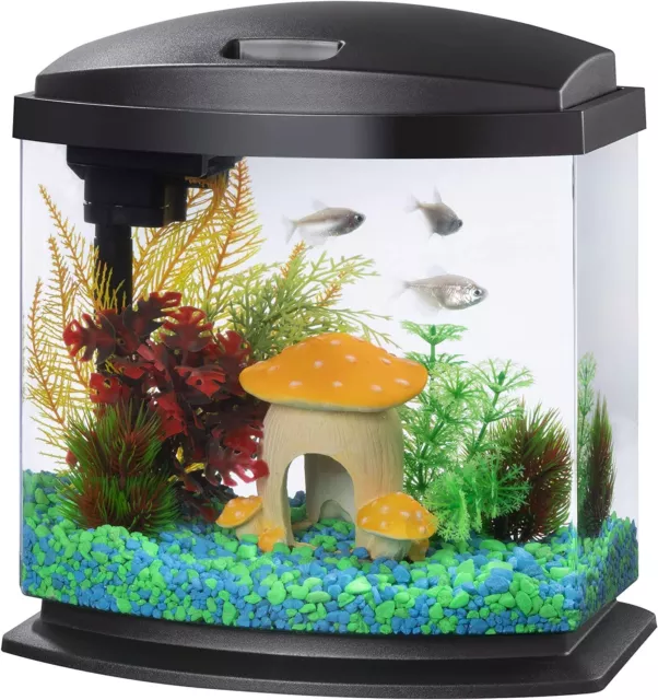 Aquarium Fish Tank 2.5gal Small Tank Starter Kit with LED Light Black