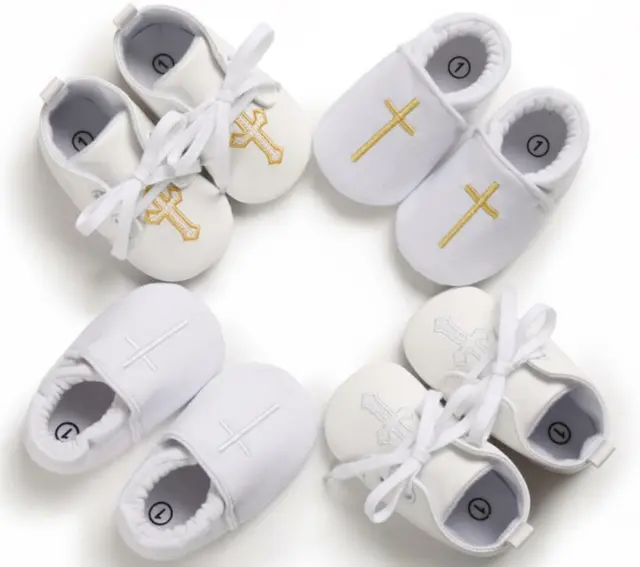 Newborn Christening Baby Boy Girl Pram Shoes Infant Soft Sole White Trainer 0-18