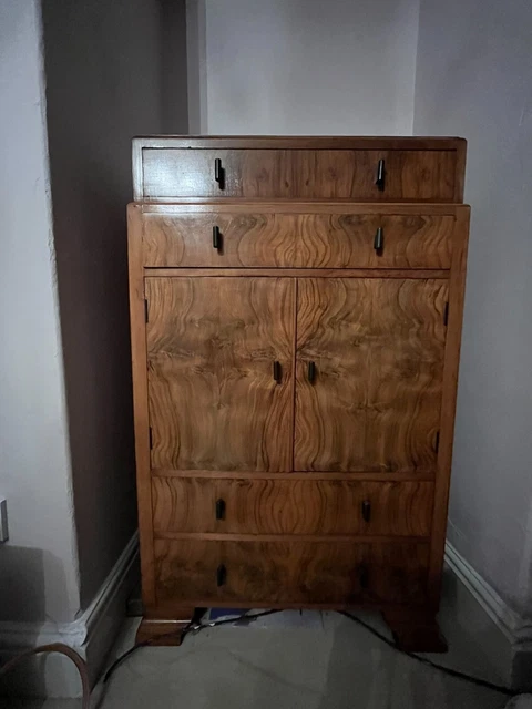 Outstanding Quality Art Deco Burr Walnut Tallboy/Wardrobe- Spacious and Sturdy