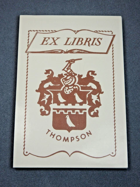 Vintage Ex Libris Thompson Coat Of Arms Family Crest Gummed Bookplates Set Of 51