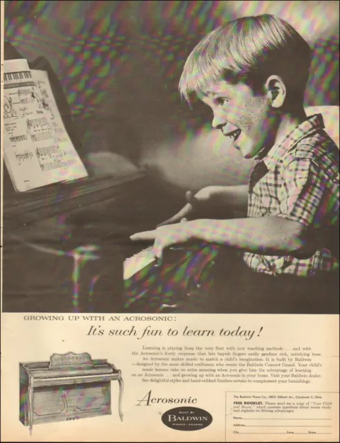 1950's Vintage for Baldwin Acrosonic piano retro photo Little boy    112520