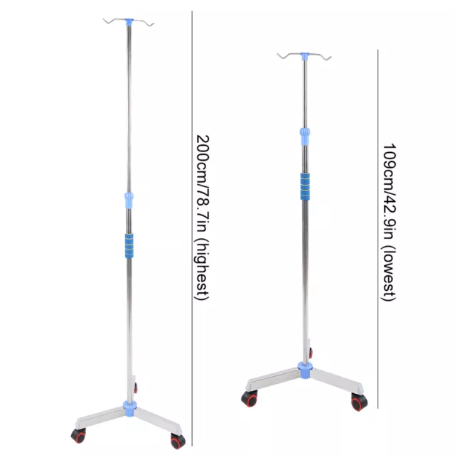 Adjustable IV Pole Stainless Steel IV Drip Stand Infusion Holder With 2 Hook Gip