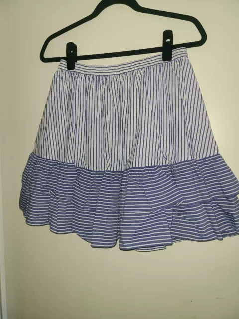 JCrew Skirt Sz 2 Ruffled Layered Blue Striped Knee Length Lined With Pockets 2