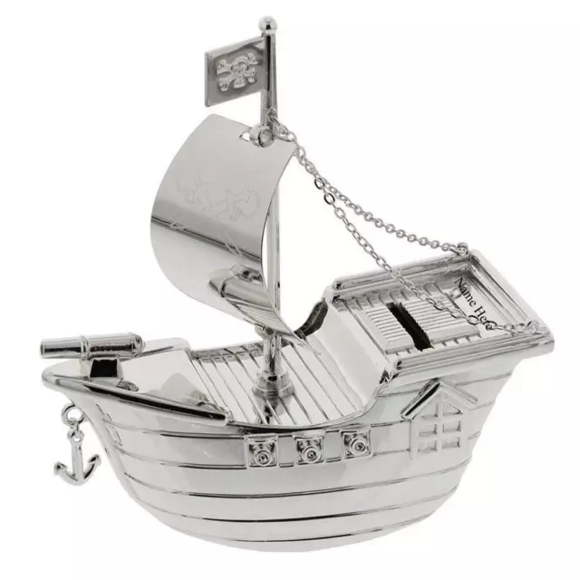 Personalised Engraved Silver-plated Pirate Ship Bank Money Box