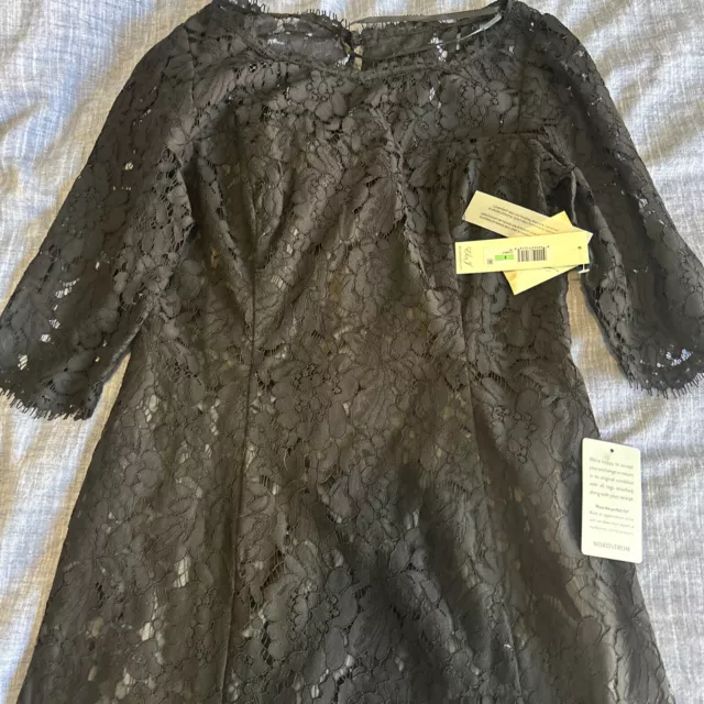 Eliza J Womens Floral Lace 3/4 Sleeve A-Line Flared Dress Black Size 8 NWT