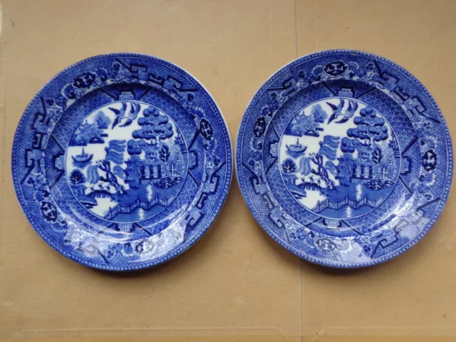 * 2 GEORGE JONES Rich Blue White WILLOW 6.75"  PLATES  c1891-1920 FREE UK POST