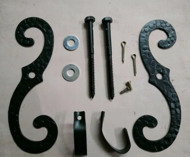 Exterior Shutter S Hook Pair Black Iron Hardware Non-Rattling Spring Holdback 7" 2
