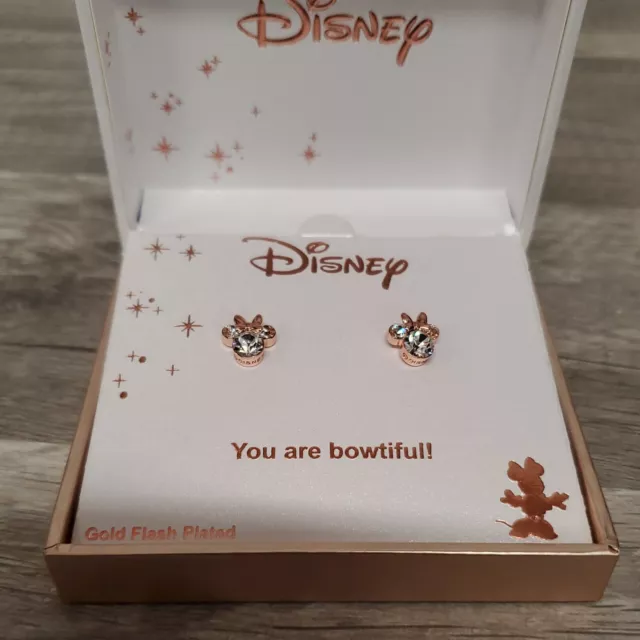 NEW-Disney Minnie "You are Bowtiful" Fine Gold Flash Plated Earrings Kohl's