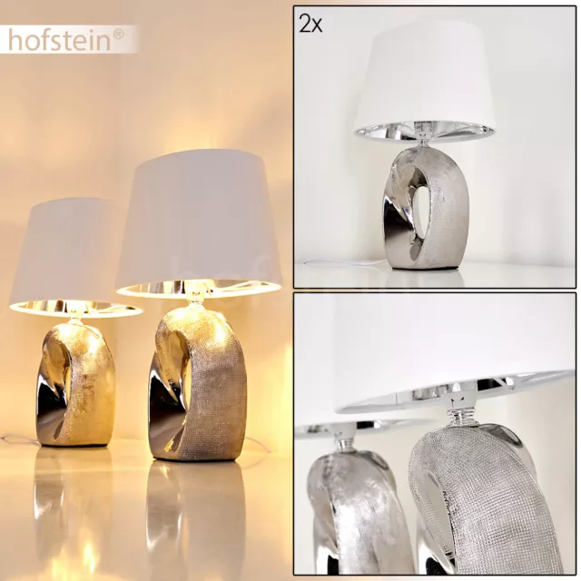 2-er Set Nacht Tisch Lampe Lese Leuchte Stoff weiß Wohn Schlaf Raum Beleuchtung