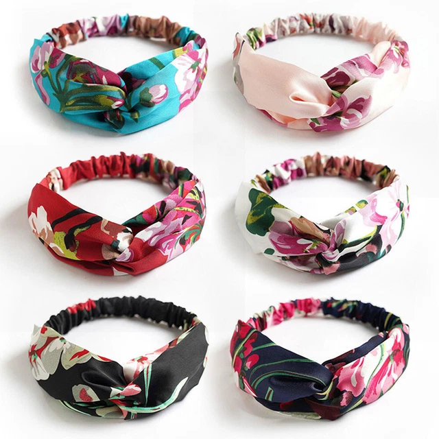 Seidige Satin-Stirnbänder Mit Blumendruck Turban-Haarschmuck ˇ