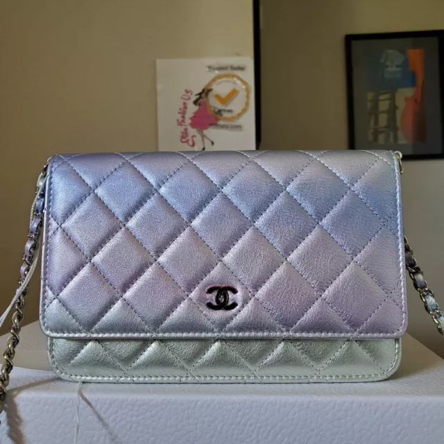 CHANEL WALLET ON chain Iridescent Blue Purple Rainbow Hw Bag tag year 2021  $3,090.00 - PicClick