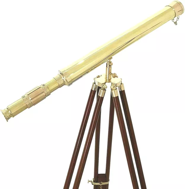 Telescopio de latón macizo decorativo antiguo vintage náutico con trípode...