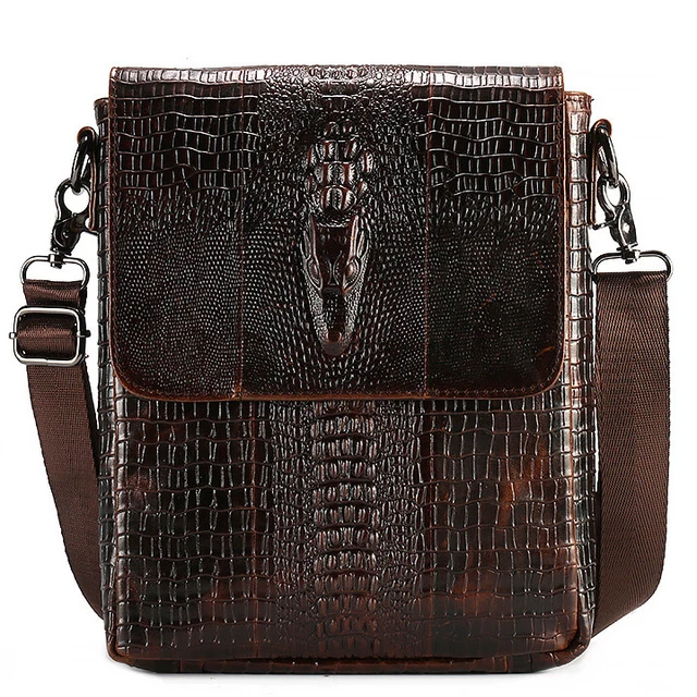100% Genuine Leather Crocodile Men's Sling Shoulder Messenger Bags Crossbody Bag
