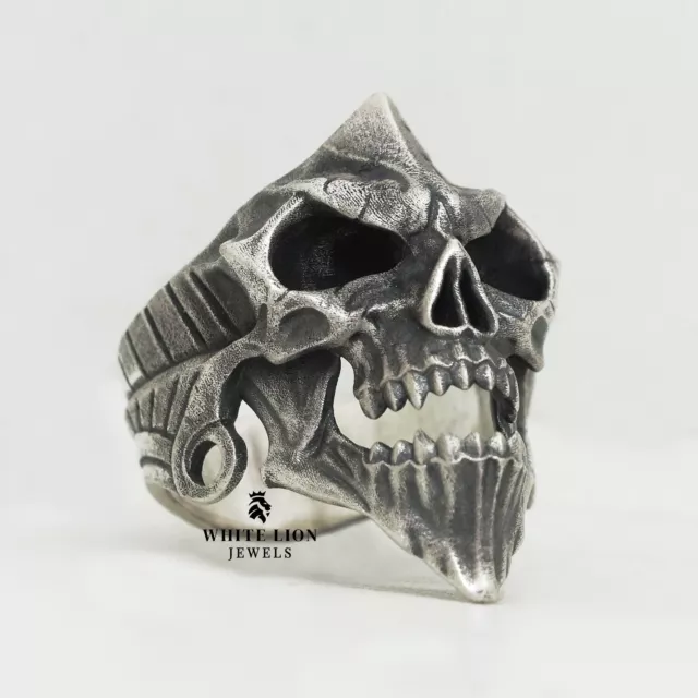 Ouvert Mâchoire Tête de Mort 925 Argent Sterling Motard Rider Moto Hommes Bague