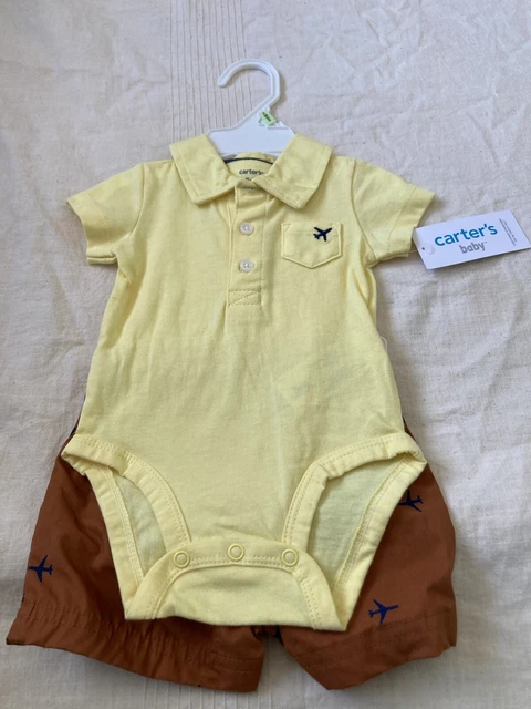 Carters baby boy yellow plain/plaid short outfit size 3M NWT