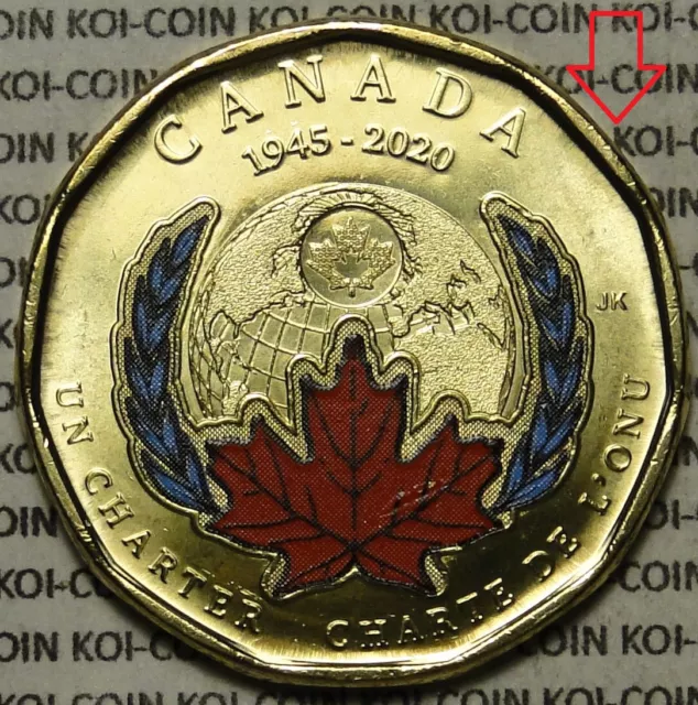 *ERROR*print offset down*BU UNC Canada 1945-2020 $1 UN Charter color coin