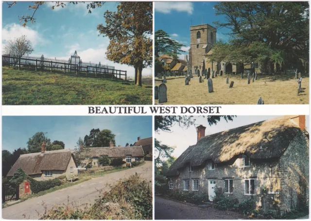 Postcard West Dorset multiview. Powerstock Village, The Airman’s Grave. Unposted