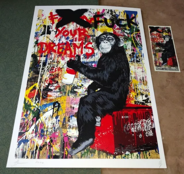 DEATH NYC ltd ed signed art print & USD $1 Dollar Mr. Brainwash Fk your dreams