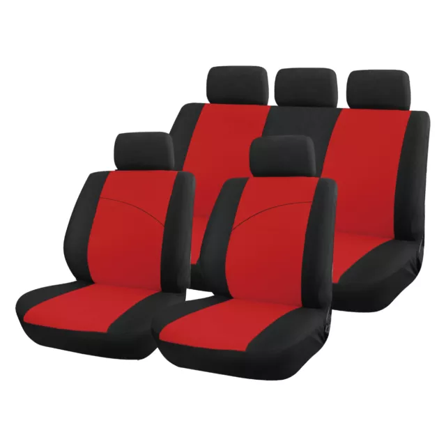 Red and Black, Front & Rear Car Seat Covers: Soft Plush Velour (8 Piece SET)