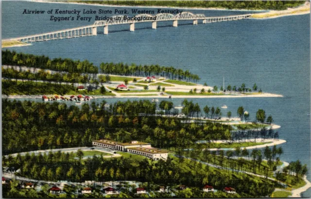 Postcard Arial View Kentucky Lake State Park Eggner's Ferry Bridge Linen