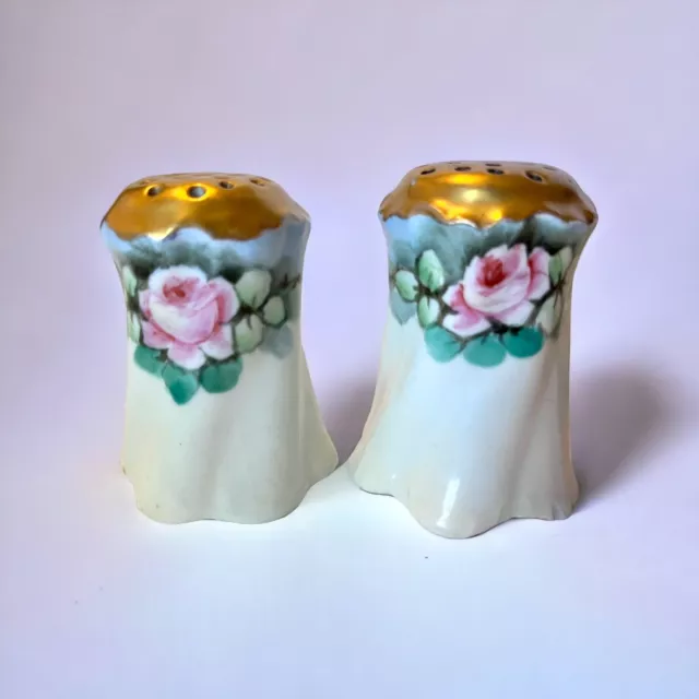 Bavaria Roses & Blue Bird Hand Painted Salt & Pepper Shaker Set Pair Versailles