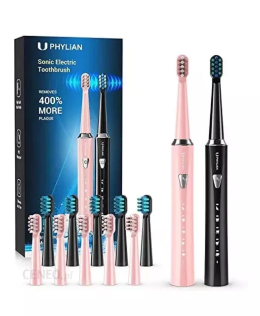 Phylian Sonic Electric Toothbrush HH06007 Dual Pack His+Hers | Pink+Black 5 Mode