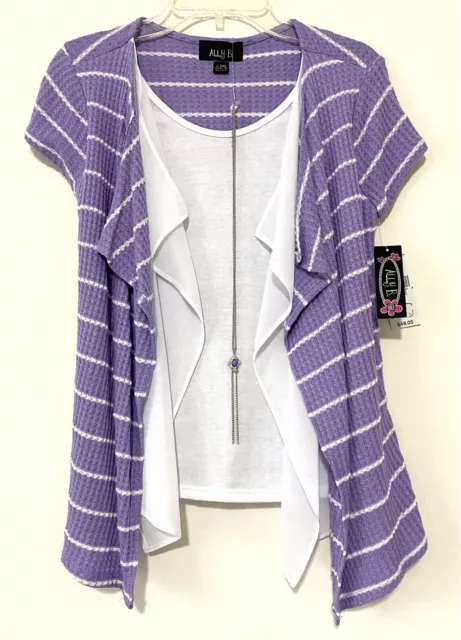 Ally B. girls size L (14) Layered Top with Necklace Purple & White New with Tags 2