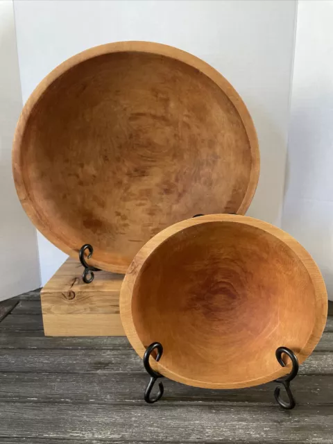 2 Vintage Wooden Bowls 1 Large 13.5x4”and 1 Small 8.5x2.5” Oval Carved Wood