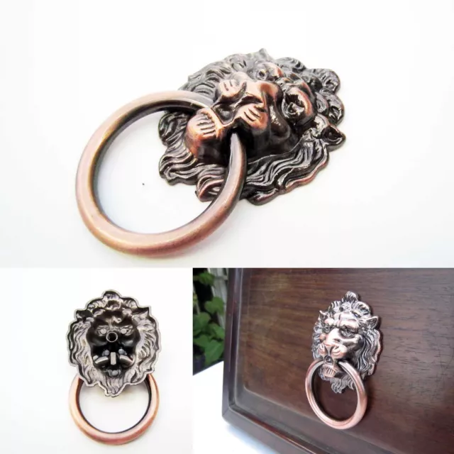 Vintage Lion Head Furniture Door Cabinet Dresser Drawer Pull Handle Knob Ring 3