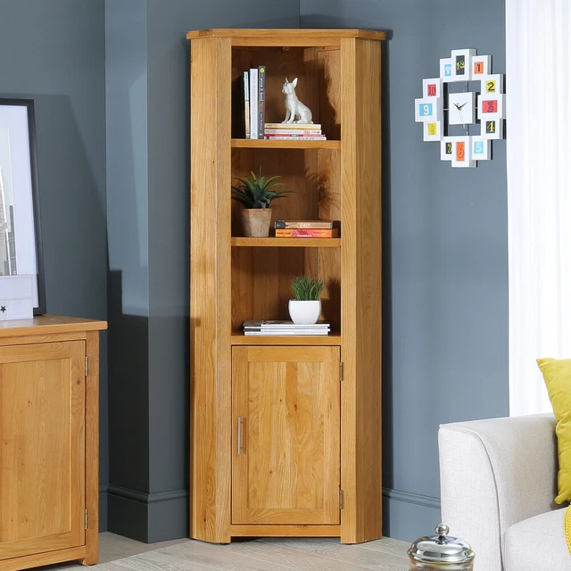 LONDON OAK TALL Corner Display Unit Open 1 Door Narrow