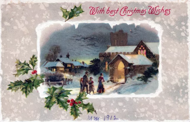 Christmas Greetings Embossed Postcard. With Best Christmas Wishes