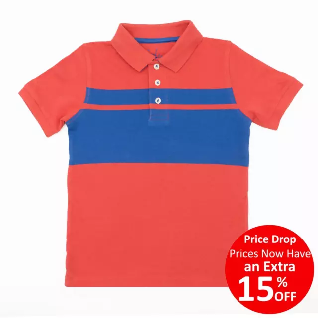 Mini Boden Boys Polo Shirt Red Blue Stripe Cotton Short Sleeve Summer Holiday