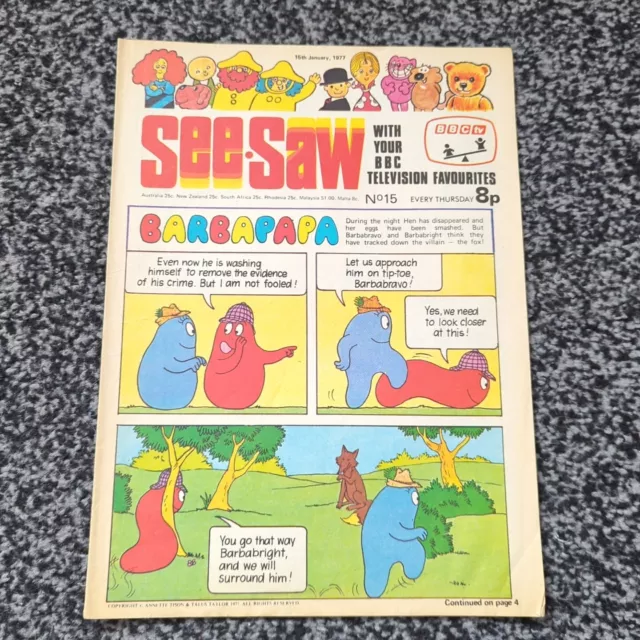 Vintage See Saw BBC Children's TV Comic No 15 January 1977 Barbapapa Mr Benn