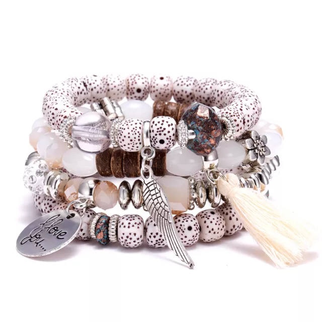 4Pcs/set Boho Multilayer Natural Stone Beaded Bracelet Chain Women Men Jewelry