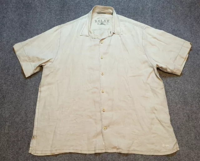 Tommy Bahama Shirt Mens XL Beige Linen Casual Button Up Short Sleeve Relax